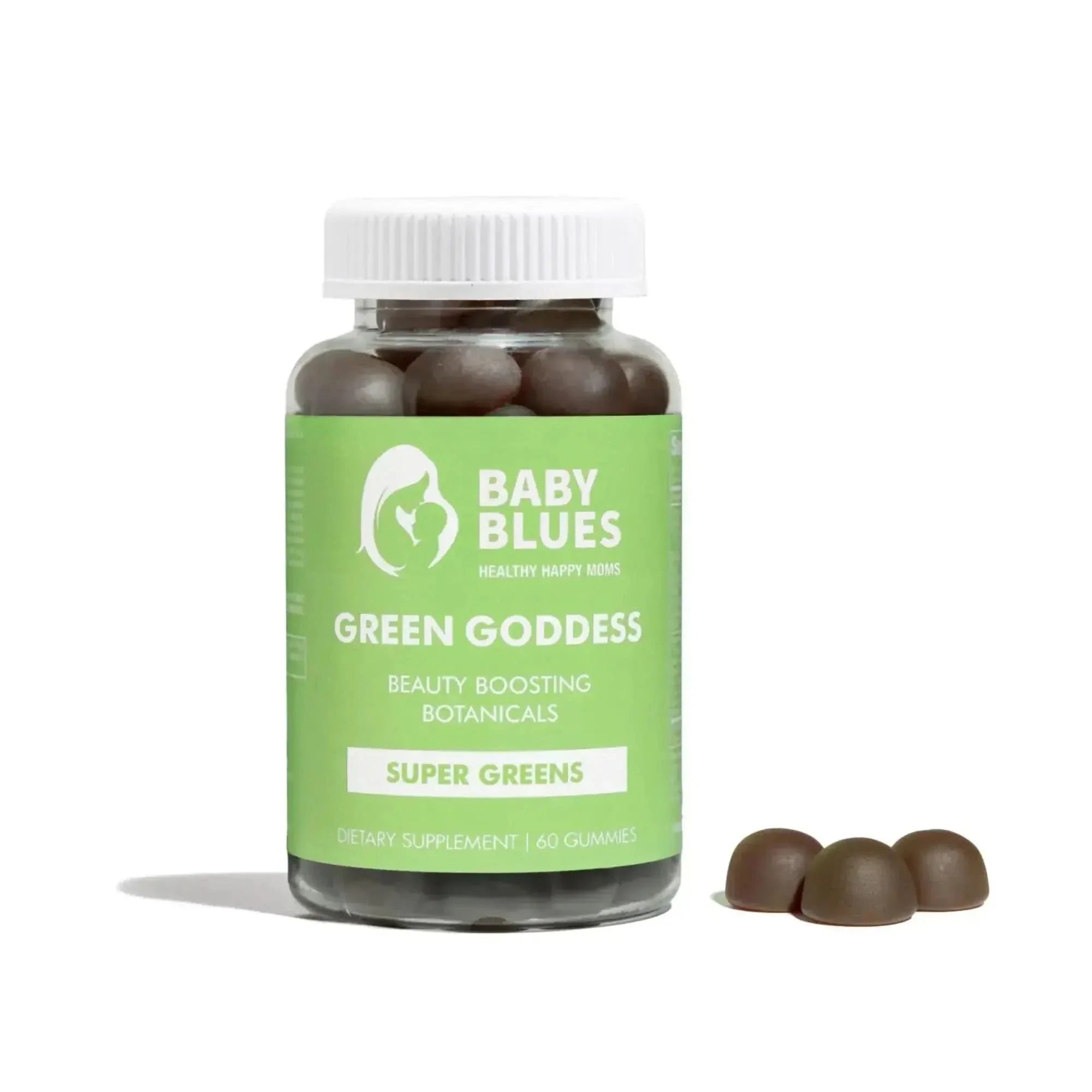 Baby Blues Green Goddess Superfood Skin Gummies bottle — included in the Grow & Glow Beauty Bundle