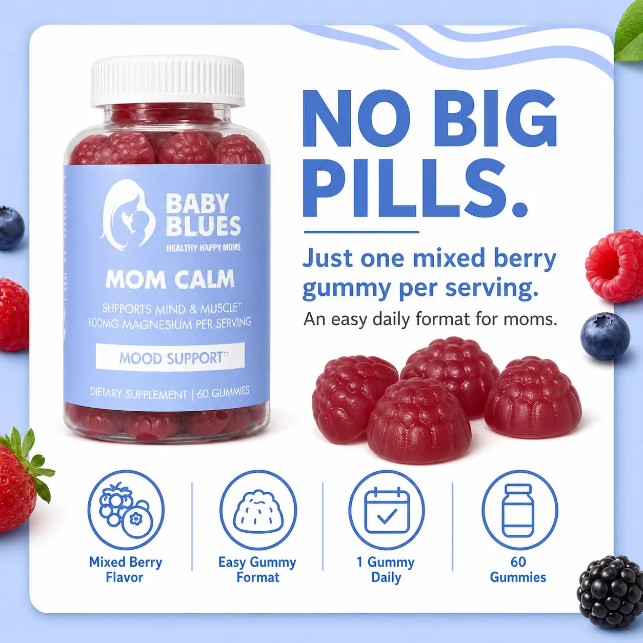 Magnesium Gummies for Pregnancy, Postpartum & Breastfeeding Baby-Blues