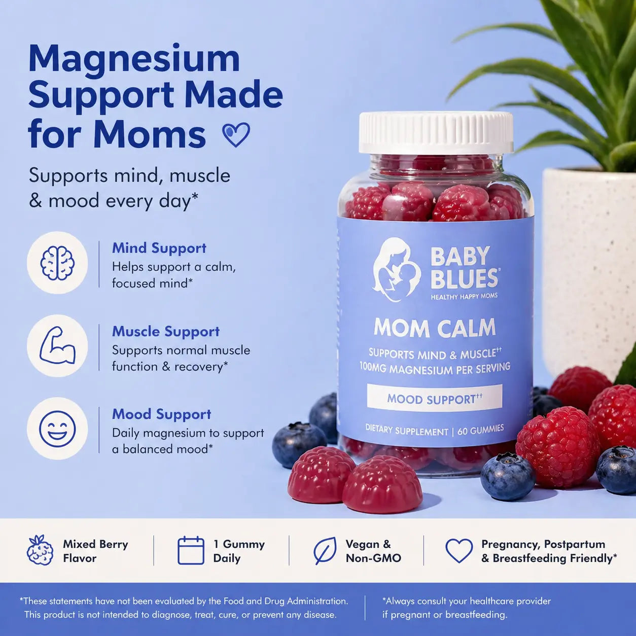 Magnesium Gummies for Pregnancy, Postpartum &amp; Breastfeeding Baby-Blues