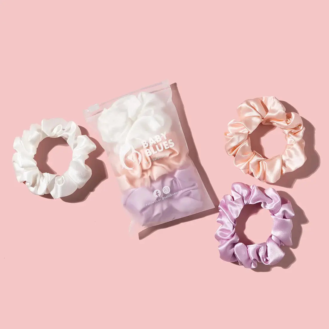 Silk Hair Scrunchies Baby Blues 
