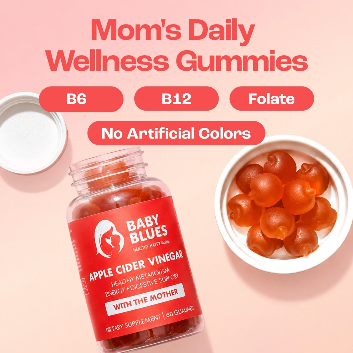 Daily wellness gummies with B6, B12 and folate