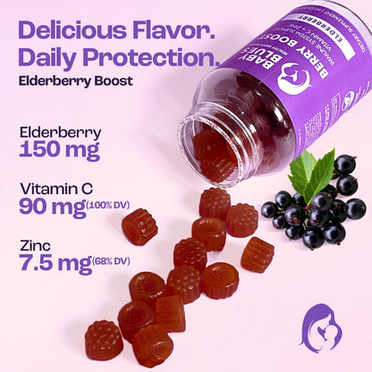 Elderberry 150 mg, vitamin C 90 mg and zinc 7.5 mg per serving