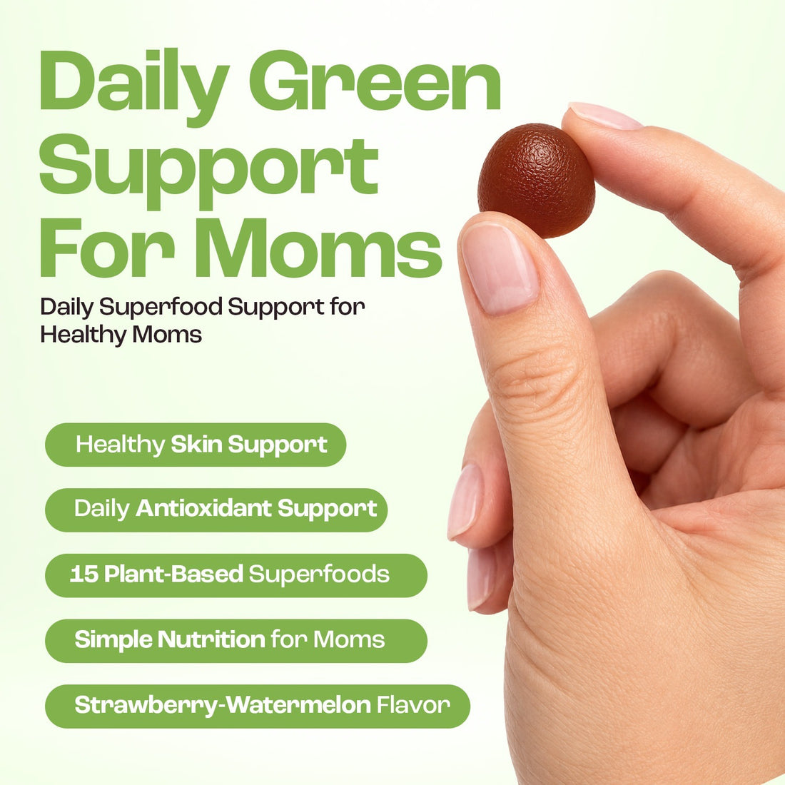 Daily green support for moms with 15 plant-based superfoods
