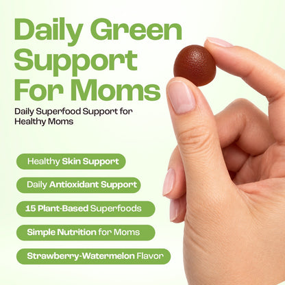 Daily green support for moms with 15 plant-based superfoods