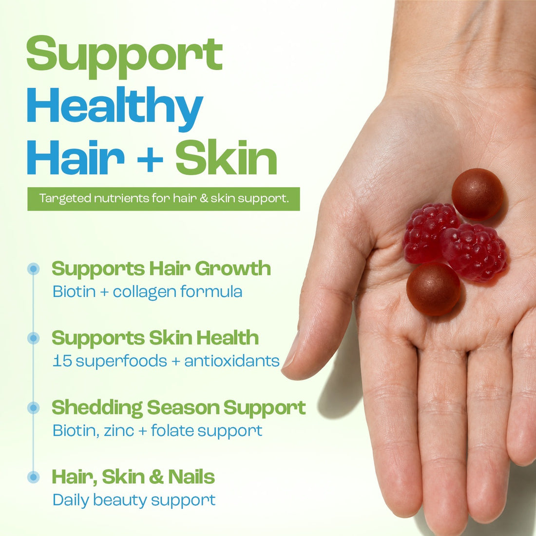 Support healthy hair and skin with biotin, collagen and superfoods