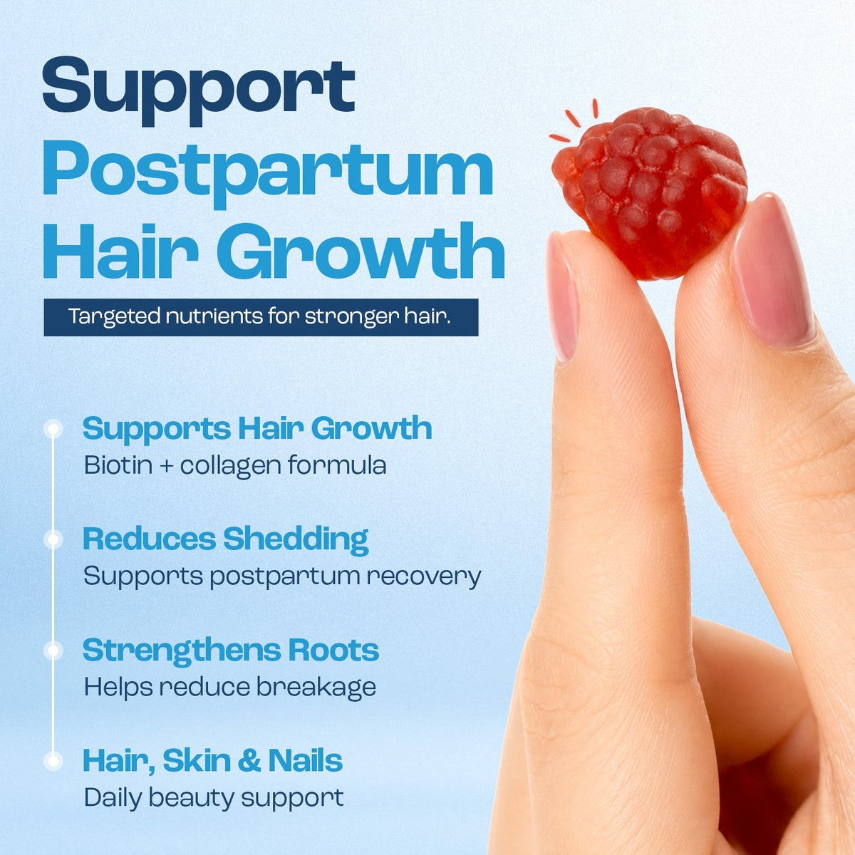 Postpartum hair growth support with biotin and collagen formula